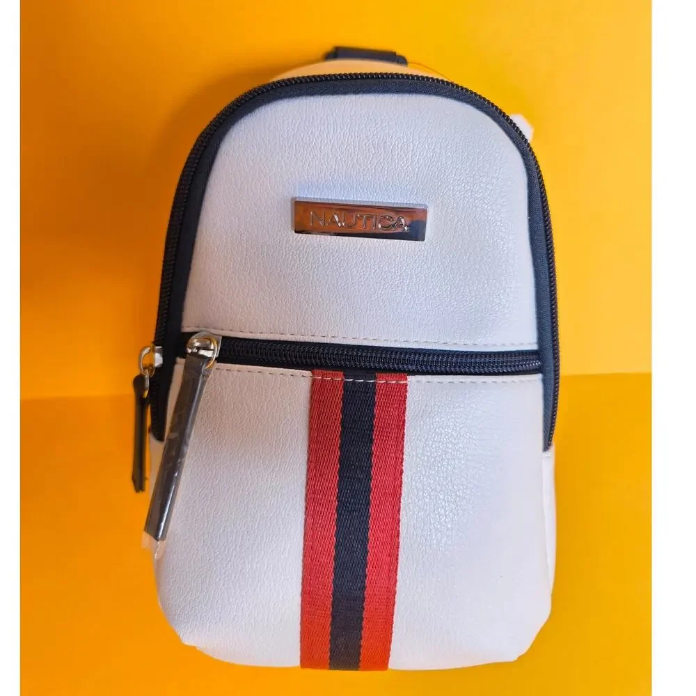 NWT Nautica Bowline Sling Mini Backpack White Navy Red Convertible Bag Purse